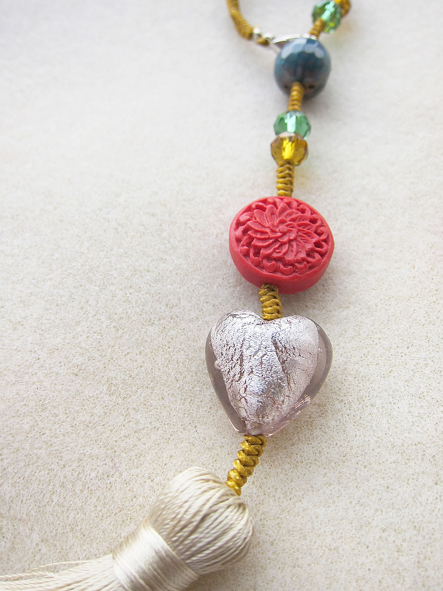 Red Cinnabar & Beige Tassel Charm - Image 3
