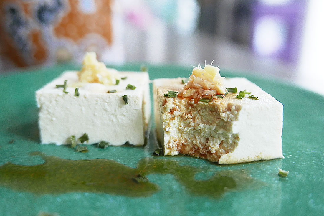 Homemade tofu from soy milk