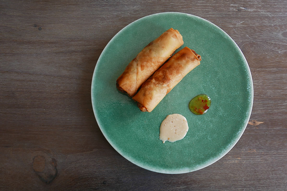 Fish and leek spring rolls