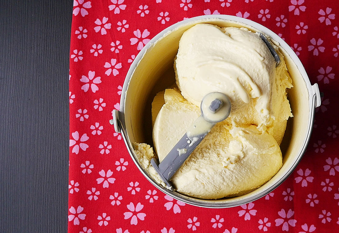 Homemade Mango ice cream with compressor machine
